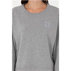 Kadın Gri Melanj Basic Bisiklet Yaka Sweatshirt