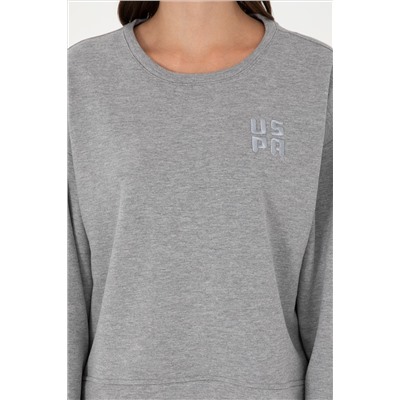 Kadın Gri Melanj Basic Bisiklet Yaka Sweatshirt
