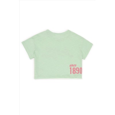 Kız Çocuk Mint Bisiklet Yaka Crop Tişört