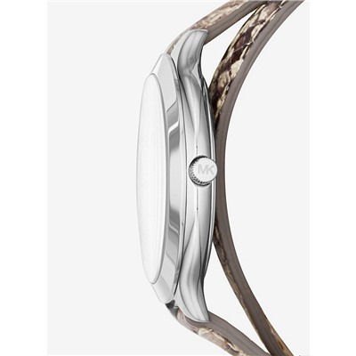 MICHAEL KORS Slim Runway Silver-Tone and Embossed-Leather Wrap Watch