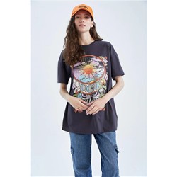 Defacto Oversize Fit Bisiklet Yaka Baskılı Kısa Kollu %100 Pamuk Tişört Z0608AZ23SM