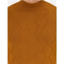 Kahverengi Slim Fit Balıkçı Yaka Triko Kazak