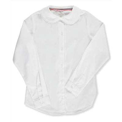 FRENCH TOAST BIG GIRLS’ L/S BLOUSE WITH LACE EDGING