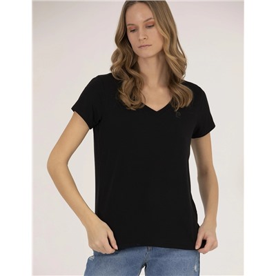 Siyah Comfort Fit V Yaka Basic Tişört