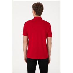 Erkek Regular Fit Polo Yaka Kırmızı Basic Tişört