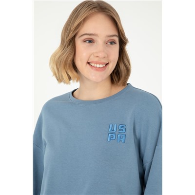 Kadın Koyu Mavi Basic Bisiklet Yaka Sweatshirt
