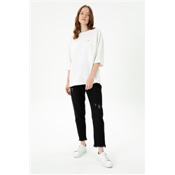 Kadın Siyah Mom High Waist Fit Jean Pantolon