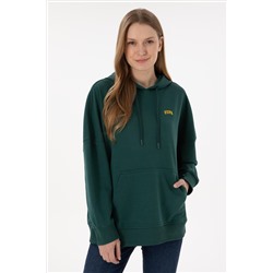 Kadın Koyu Yeşil Kapüşonlu Basic Sweatshirt