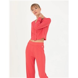 Fuşya Crop Top Örme Hırka
