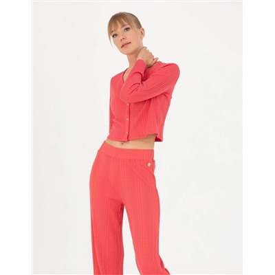 Fuşya Crop Top Örme Hırka