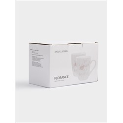 Кружка, 350 мл, 2 шт, фарфор P, белая, Цветы и листья, Florance