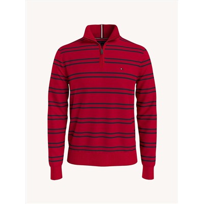 TOMMY HILFIGER ESSENTIAL STRIPE QUARTER-ZIP SWEATER