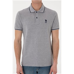 Erkek Slim Fit Polo Yaka Gri Melanj Basic Tişört