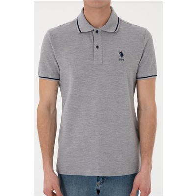 Erkek Slim Fit Polo Yaka Gri Melanj Basic Tişört