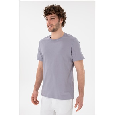 Erkek Regular Fit Bisiklet Yaka Gri Basic Tişört