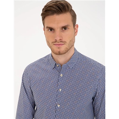 Lacivert Slim Fit Uzun Kollu Gömlek