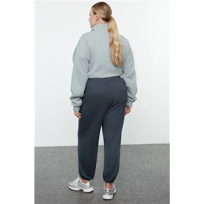 Indigo Loose Jogger Dökümlü Yumuşak Tuşeli Örme Büyük Beden Eşofman Altı TBBAW25AJ00003