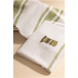 Asperge 2'li Nakışlı Kurulama Bezi - Beyaz/Yeşil