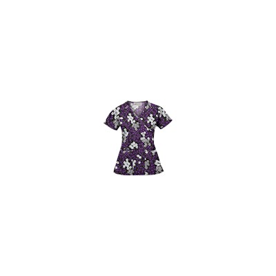 UA Vibrant Blossoms Black Mock Wrap Scrub Top