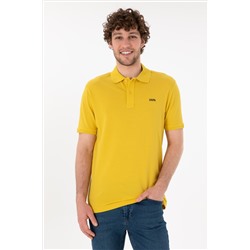 Erkek Regular Fit Polo Yaka Sarı Basic Tişört
