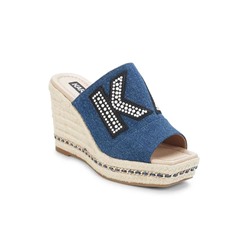 KARL LAGERFELD PARIS Cree Faux Pearl Logo Espadrille Wedge Sandals