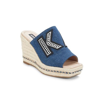 KARL LAGERFELD PARIS Cree Faux Pearl Logo Espadrille Wedge Sandals