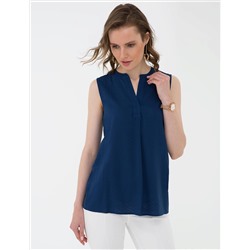Lacivert Slim Fit Kolsuz Gömlek
