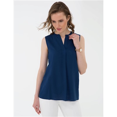 Lacivert Slim Fit Kolsuz Gömlek