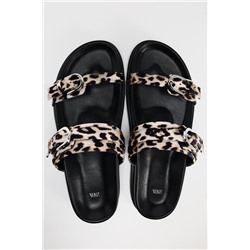 ANIMAL PRINT FLAT SANDALS WITH BUCKLES
