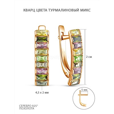 Кольцо из золочёного серебра с плавленым кварцем цвета турмалин 925 пробы 1-199з2