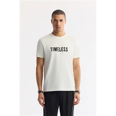 Avva, Erkek Ekru Bisiklet Yaka Baskılı Bi Stretch Interlok T-shirt A51y1166