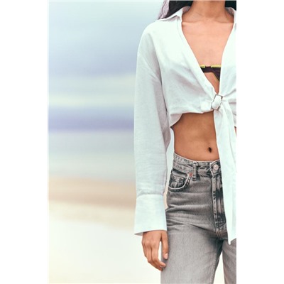 LINEN BLEND SHIRT WITH BUCKLE