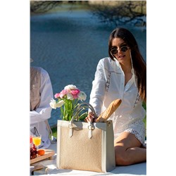 Bolso de rafia y piel Tulum Beige y gris claro