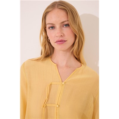 Pijama camisero largo satén amarillo