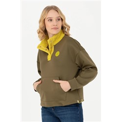 Kadın Haki Dik Yaka Sweatshirt
