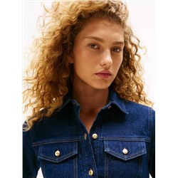 Short-Sleeve Belted Denim Dress