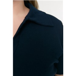 Lacivert Polo Yaka Vücuda Oturan Fitilli Örme Bluz TBBSS22BZ0750
