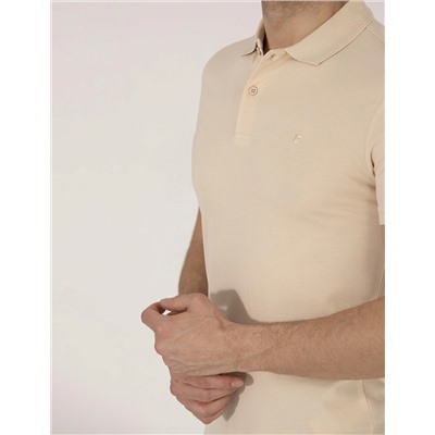 Bej Slim Fit Polo Yaka Basic Tişört