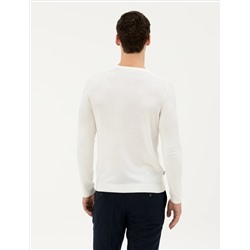 Ekru Slim Fit Bisiklet Yaka Triko Kazak