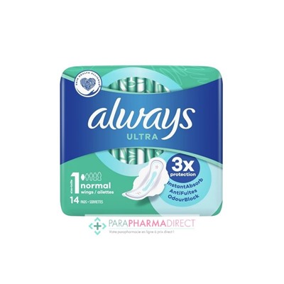 Always Ultra Avec Ailettes 14 Serviettes Hygiéniques Taille 1