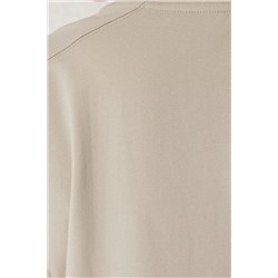 Bej Regular Fit %100 Pamuk Örme Büyük Beden T-shirt TBBSS25BF00004