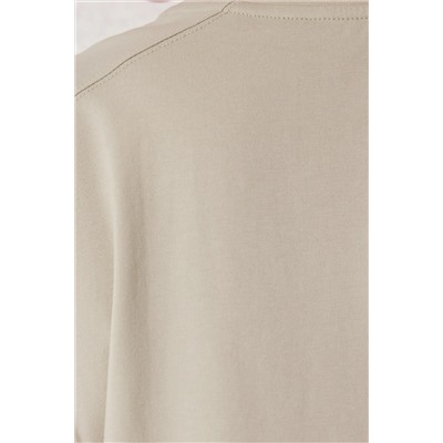 Bej Regular Fit %100 Pamuk Örme Büyük Beden T-shirt TBBSS25BF00004