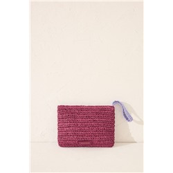 Neceser pequeño rafia estampado morado