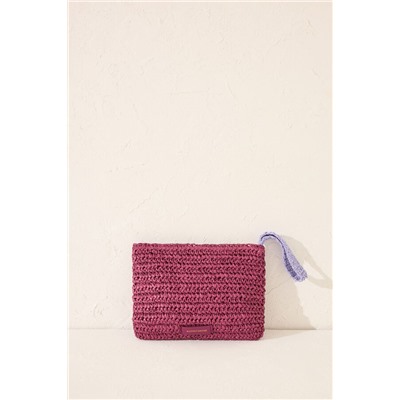 Neceser pequeño rafia estampado morado