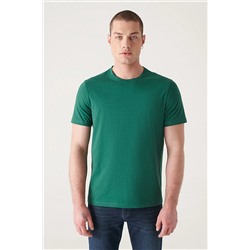 Avva Erkek Yeşil %100 Pamuk Nefes Alan Bisiklet Yaka Slim Fit T-shirt E001000