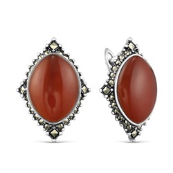 Серьги из чернёного серебра с сердоликом марказитами 925 пробы HE-643с