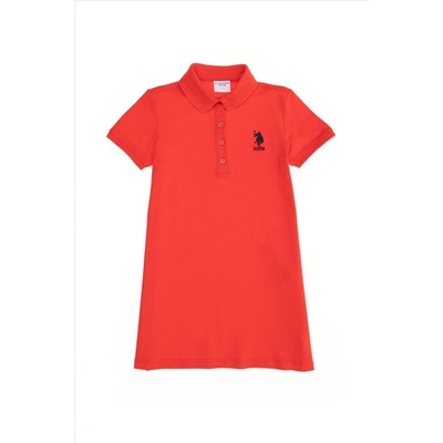 Kız Çocuk Kırmızı Polo Yaka Örme Elbise