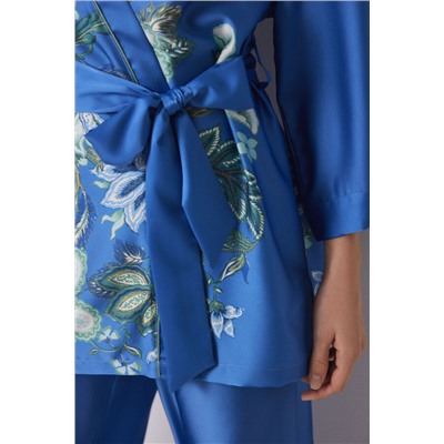 Set de pijama largo satén y encaje azul