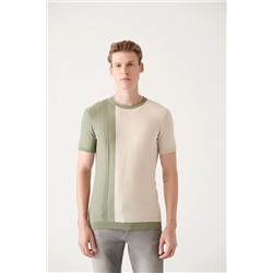 Avva Erkek Su Yeşili Bisiklet Yaka Renk Bloklu Ribanalı Standart Fit Normal Kesim Triko T-shirt A31y5123 A31Y5123