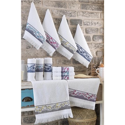 Riva Garden Çiçek Nakışlı 12'li 30x50 Cm El Ve Yüz Havlu Seti Mutfak Havlusu 153-89-0120